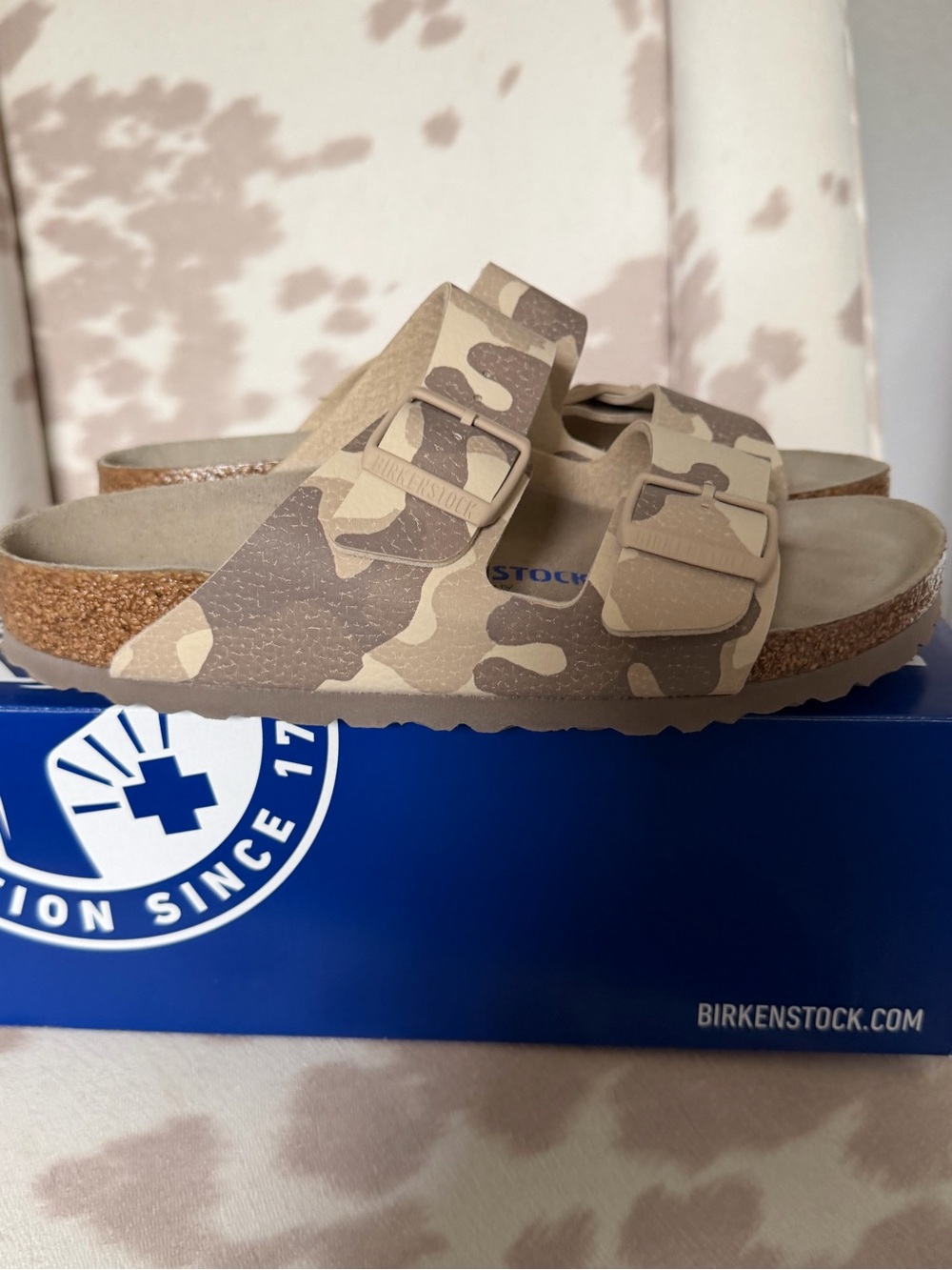 Birkenstock Women’s  Arizona Camo Sandal in Beige and Brown